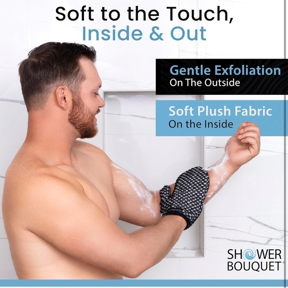 Japanese Exfoliating Mitt, Shower Charcoal Gentle Or Deep Cleansing Exfoliating - Picture 4 of 7